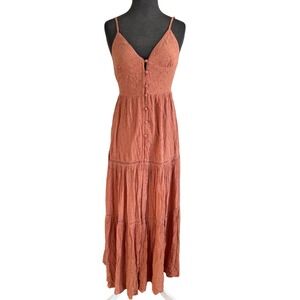 L*Space Sunrise Escape Dress Terracotta Gold Lurex Swiss Dot Maxi Small NWT